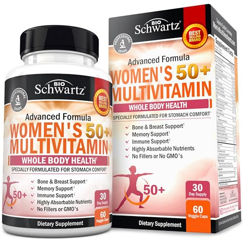 Daily Multivitamin for Women 50 & Over – Memory Support Supplement – Promotes Stress Reduction & Healthy Immune Response – Women's Multivitamin Supplement Designed for Stomach Comfort - 60 Capsules