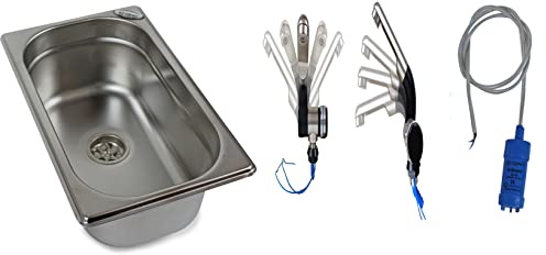 Edelstahl Spülbecken Camping Spüle Waschbecken 265x160x100 mm + Barwig Wasserhahn schwarz/chrom + 12v Tauchpumpe (ad-ideen)