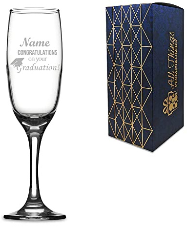 Personalised Engraved Novelty Champagne Flute with Graduation Design - Comes Beautifully Gift Boxed, Perfect for Any Graduate, Add Any Name. Engraved in the UK.