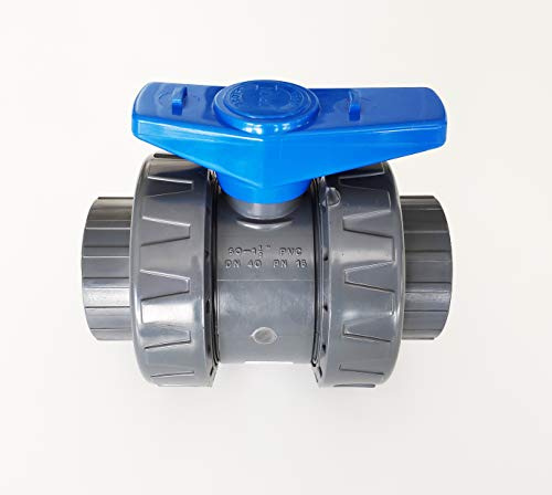 Lot de 2 Vannes Modèle 2020 INTERPLAST à coller 50mm 11/2 double union démontable PVC Pression PN16 Vanne à boisseau 50 mm