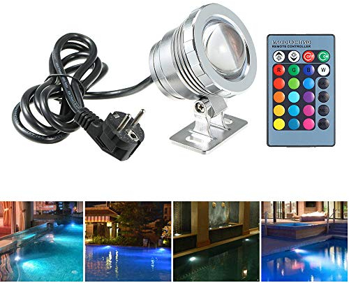 Lixada 10W RGB LED Pool Light Diving Lamp with Remote Control 16 Colours 4 Light Effects IP65 Waterproof Design for Pool Aquarium Fountain Halloween Christmas Festival Wedding Function
