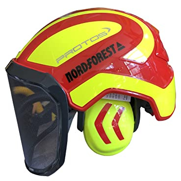 Pfanner Protos Integral Forest 0323 6391 Casque forestier avec protection de la tête Rouge/jaune fluo