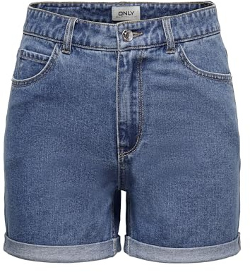 ONLY Damen Shorts high Waist 5-Pocket Design Knopfleiste Reißverschluss Kurze Bermudas, Farben:Blau-3, Größe:S