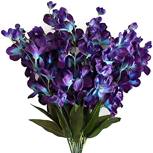 HOKPA 27'' Artificial Orchid Stems Purple Blue Silk Turquoise Orchids Flowers for Wedding Bridal Bouquet Boutonniere Wreath Table Centerpiece Outdoor Decor (12 Stems)