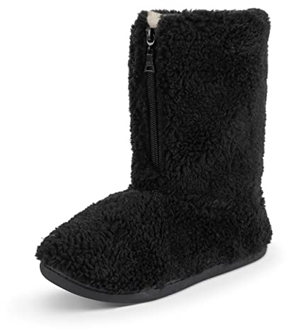 Polar Men’s Memory Foam Slipper Boots - Fleece-Lined Indoor Outdoor House Shoes - Non-Slip Sole & Funny Quote Outsole Detail - Warm Winter Sherpa Bootie Style - Black - UK 9