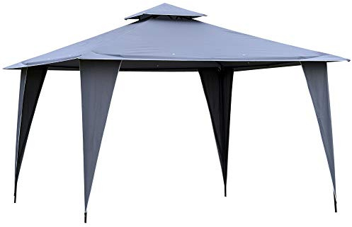 Outsunny Pavillon Partyzelt mit Doppeldach 3,45x3,45x2,68m Festzelt Gartenlaube Metall Polyester Grau