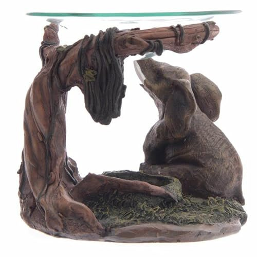 Vision4ever 1x Elephant Scene Oil and Wax Melts Burner with Glass Dish Home