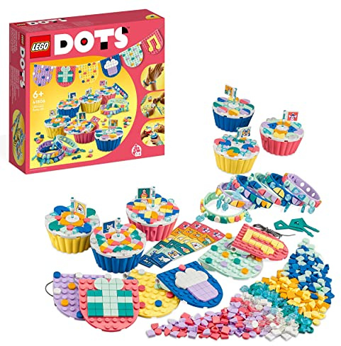 LEGO 41806 DOTS Ultimatives Partyset, Partyspiele für Kinder, Mädchen und Jungen, DIY-Partytütenfüller mit Spielzeug-Cupcakes, Armbändern und Wimpeln, kreative Deko und Geschenk
