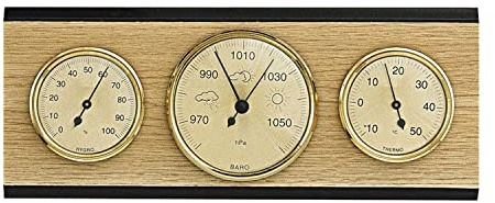 SELVA Wetterstation mit Hygrometer, Barometer und Thermometer, 110 x 270 mm, made in Germany, Farbe:Eiche hell