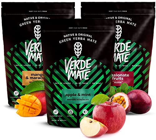 Verde Mate Green Kit Yerba Mate Brésilienne 3x500g Thé Maté Vert Fruité | Découvrez 3 matés verts du Brésil aux saveurs fruitées et rafraîchissantes de pomme, menthe, mangue et fruits de la passion