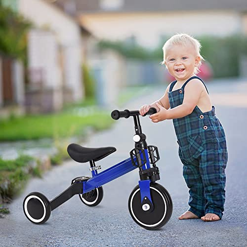 3 in 1 triciclo bicicletta per bambini triciclo bicicletta, con putter, corpo ingrandito, triciclo pieghevole per bambini, triciclo per bambini 1-4 anni bicicletta (blu)