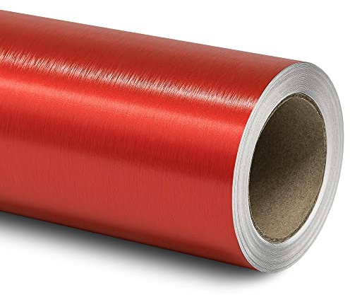 Folindo® 3D Chrom gebürstet Rot Autofolie (13€/m²) | 100 x 152 cm | Selbstklebende Luftkanal Folie zur Auto Folierung | Blasenfrei
