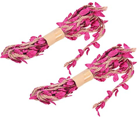 PATIKIL 6.6ft 5 mm Jute Feuille Ruban, 2 Paquet Artificiel Vigne Naturel Jute Corde Ficelle avec Feuilles Décoration pour Jungle Mariage Fête Maison Jardin Déco, Fuchsia