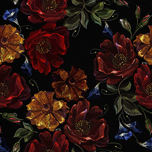 HEKO PANELS Oxford Wasserdichte Meterware Canvas-Stoff Polyester Zum Nähen Nähstoffe Dekostoffe Wasserabweisend Blickdicht Gestickte Rosen 2 Meter 155 x 200 cm