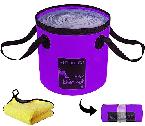 AUTODECO Collapsible Bucket 5 Gallon Container Folding Water Bucket Portable Wash Basin for Camping Fishing Travelling Outdoor Gardening Purple 1Pcs 20L