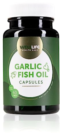 WellLife Knoblauch Fischöl Kapseln hochdosiert Vitamin E Omega 3 EPA & DHA Triglycerid Form Unterstützung Herz Kreislauf Blutdruck-Management 60 Tabletten