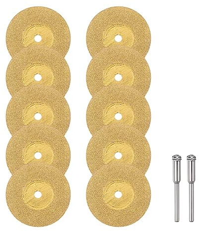 sourcing map 10pcs Diamond Cutting Wheel 30mm Titanium Coating Cut Off Discs Diamond Cutting Wheels Replacement with 2pcs 3mm Mandrel for Rotary Tools