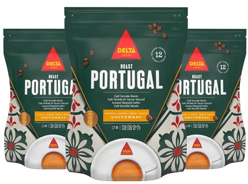 Delta Cafés Portugal Caffè Macinato 220g – Miscela Arabica & Robusta, Espresso Morbido a Tostatura Media con Note di Caramello (Confezione da 3)