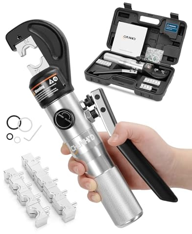 CHANHYD Herramienta de crimpado hidráulico manual para cable hidráulico, 8 toneladas estadounidenses, 12 AWG a 00 (2/0), kit de herramientas de alambre de cable de terminal eléctrico con 9 troqueles