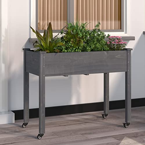 Pflanzkübel Hochbeete für den Gemüseanbau Hochbeete für Balkone Kräuterbeetemit Einsatz und Rollen Grau 118x59x80 cm Tannenholz Geeignet für Balkone, Terrassen, Decks, Gärten, Hinterhöfe