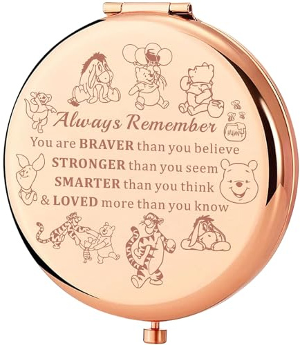 KEYCHIN Pooh Bear Taschenspiegel - Modern, Cartoon-themed - 6.5 cm Durchmesser - Handheld - Edelstahlrahmen in Gold - Perfekt für Reisen & Make-up - Geschenk für jeden Anlass