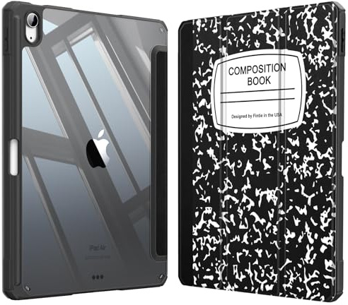 Fintie - Funda híbrida para iPad Air de 5ª generación (2022) y iPad Air de 4ª generación (2020) de 10,9, diseño de lápiz Integrado - Carcasa Trasera Transparente (Libro de composición)