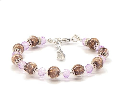 Sospiri Venezia - Bracelet pour Femme avec 9 Perles de Verre de Murano et 10 Cristaux de Bohême, Bracelet Original, Bijou Idéal comme Cadeau, Fabriqué en Italie avec Certificat