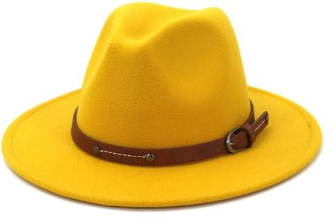 NOAMED Fengyan Hut Vintage Trilby Filzhut Lady British Fashion breite Krempe einfaches Top Fedoras Hut Unisex Gürtel Jazz Hut, gelb, 6 7/8-7 1/8