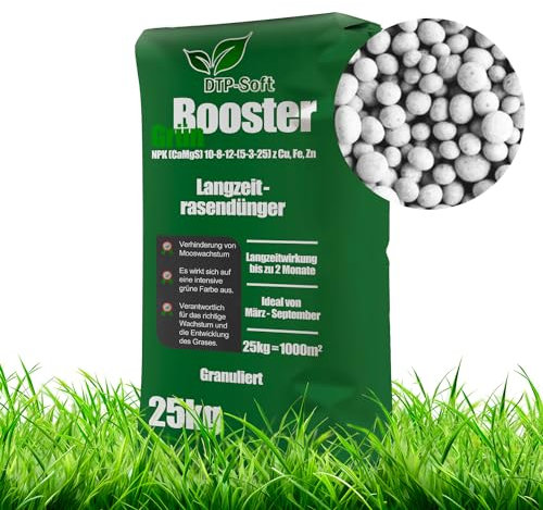 DTP-SOFT Rasendünger für den Rasen im Frühjahr mit 25kg fördert einen gesunden Rasen und bekämpft Moos, perfekt für die Frühjahrs- und Sommerpflege, geeignet für Streugeräte (25kg)
