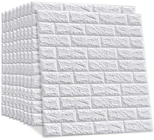10 pièces Papier Peint en Brique Auto-adhésif en Mousse PE Papier Peint Fond Mur en Mousse Brique décorative imperméable et Autocollants imperméables,Anti-Collision,Blanc,Fin