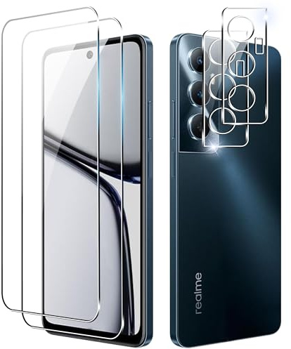 Tieeyivv Protector de Pantalla Compatible con Realme C65 4G Cristal Templado+ Protector de Lente de Cámara, Cobertura Total Vidrio Templado [9H Dureza] HD Film Cristal Templado