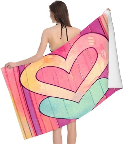 okoikfc 3D Strandtuch 100x200 cm Herzförmig Badetuch Groß Herzförmig Microfaser Handtücher Weich Schnell Trocknen Strandhandtuch Herren Frauen Badetücher, Strandtücher Strandlaken Handtuch A1118