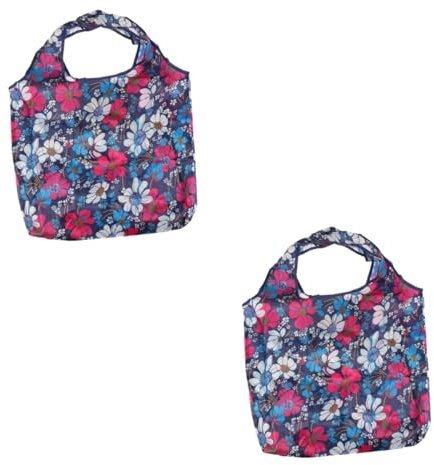 Alipis 2stücke Polyester Faltbare Einkaufstasche Mit Großem Volumen Wiederverwendbar Maschinenwaschbar Schulter-aufbewahrungstasche Blumenmuster Blau