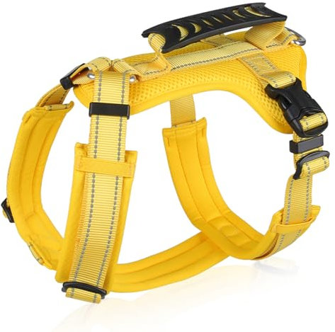 Duuclume No-Pull Hundegeschirr, ausbruchsicher, reflektierend, Hundegeschirr mit Griff, bequeme Hundeweste mit gepolstertem Stoff, verstellbare Geschirre für Gehen, Laufen, Training, Outdoor (Gelb, M)