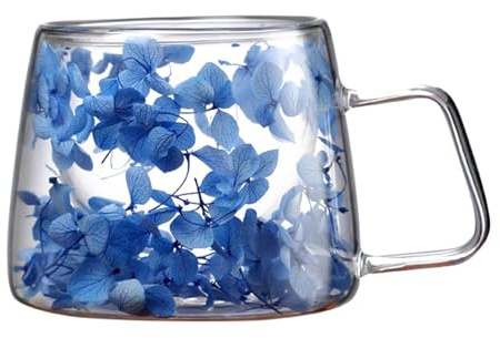 Teetasse Aus Glas Mit Getrockneten Blumen | 200ml Doppelwandige Kaffeetassen Gläsertassen Mit Griff, Glastasse Mit Trockenblumen, Geburtstag Geschenk Für Frauen Beste Freundin Lehrer Mutter Geschenk