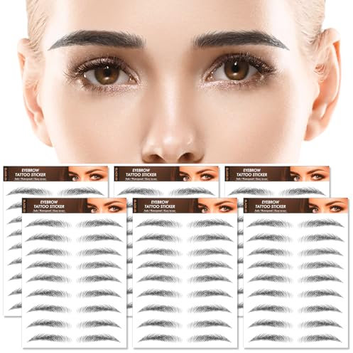 MWOOT 6 Fogli 4D Hair-Like Adesivi Sopracciglia,Eyebrow Tattoos Stickers,Impermeabili Adesivi Trasferimenti Sopracciglia((Nero-05)