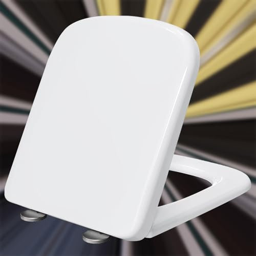 WC Sitz Toilettendeckel mit Absenkautomatik Quick-Release Eckig Universal Toilettensitz Abnehmbar Klobrille Wc-Sitz Top-Installation Einfache Montage,white-36 * 44cm