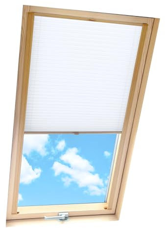 Home-Vision® Dachfenster Premium Plissee Faltrollo mit Bohren Dachfensterkompatibel (Weiß für M04 / M34 - Holzfarben) Dachfensterrollos Blickdicht Sonnenschutz Montage inkl