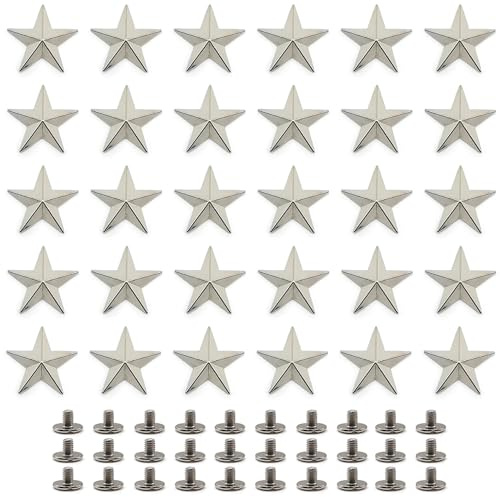Niuhong 30 Pcs Vis Rivets Étoile Artisanat Rivets Décoratifs Étoiles Bouton Artisanal Rivets Forme d'Étoile Bouton Vis Punk Artisanat Cuir Bricolage Sacs Vêtements Ceinture Chaussures (Argent, 20mm)