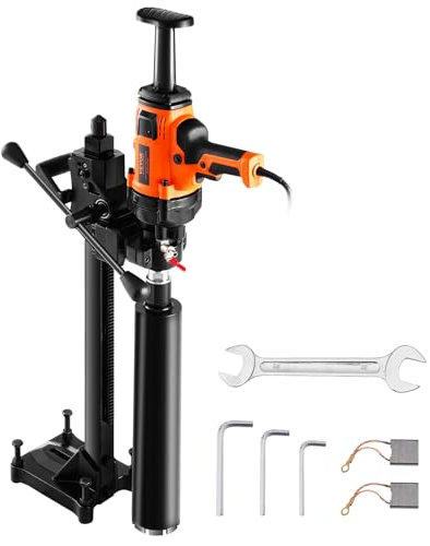 VEVOR Trapano a Carotaggio Diamantato Portatile, con Diametro di Perforazione 20 a 160 mm Macchina Carotatrice per Calcestruzzo Robusto 2000 W con Supporto, Punta per Carotaggio, per Mattoni, Marmo
