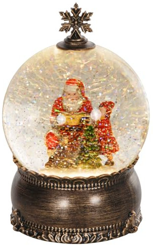 HOMCOM Bola de Nieve Navidad con Música y Luces Bola de Nieve con Escena de Papá Noel y Niño para Decoración Navideña Regalo de Fiesta Bronce