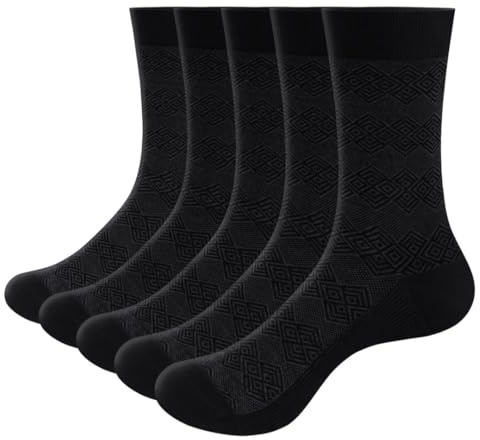 YUEDGE 5 Pairs Breathable Anti-Odor Thin Black Bamboo Smart Mens Socks