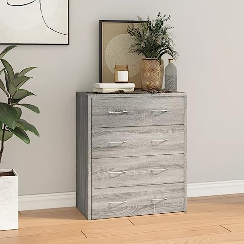 MOBCANT Kommode mit 4 Schubladen, Schuhschrank Barschrank Storage Cabinet Küchenkommode Geeignet für Foyer Küche Wohnbereich Schlafzimmer 60x30,5x71 cm Grau Sonoma