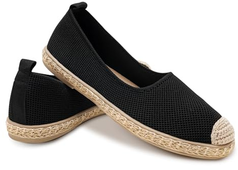 GLAMORA Bailarinas Mujer Esparto Zapatos Planos de Punto Transpirable Manoletinas Mujer Suela Goma con Borde Estilo Alpargata Merceditas Cómodas Ligeras Calzado Verano Mujer Slip On black-40