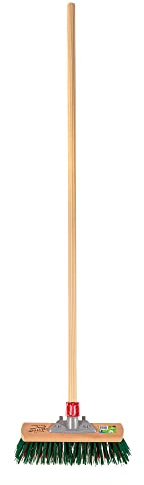 Hardys Wooden Brush Broom Heavy Duty Stiff Synthetic Plastic Bristles Outdoor Yard Driveway Sweeping Long Handle Garden Maintenance Dirt Gravel Leaves (11.5)