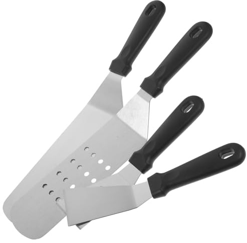 Toyvian 4 Pièces Set de Spatules Inoxydable pour Barbecue Griddle Cuisine Ustensiles Multi Usage pour Steak Pancakes Plats Grillés Outils de Cuisine Pratiques