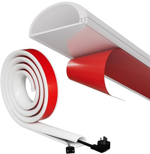 Conwang White Cable Trunking Self Adhesive For 2-3 Electric Cables,Flexible Wire Covers For Cables,Conduit Wire Trunking,TV Cable Hider For Wall,Silicone Side Opening Wire Hider For Cables,1m