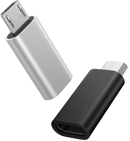 Amzpas Lot de 2 Adaptateurs Micro USB vers USB C - Convertisseur Rapide & Durable - Compatible Tous Smartphones & Android (Argent/Argent)