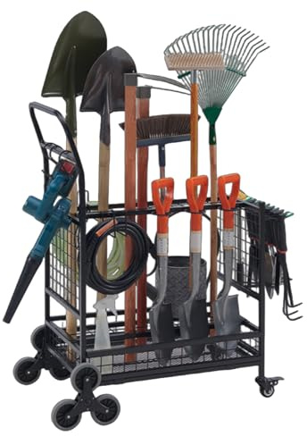 BHKERUZ Organizzatore per Attrezzi da Giardino per Garage, Porta Attrezzi da Giardinaggio per Garage, Cortile, Prato e spazi Esterni, Carrello Porta Attrezzi da Giardino