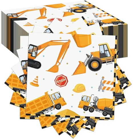 96PCS Construction Paper Napkins Disposable Guest Towels – 6.5x6.5 Excavator Napkins for Bathroom, Kitchen, Wedding, Baby Shower, Birthday,Kids boys Party Decor